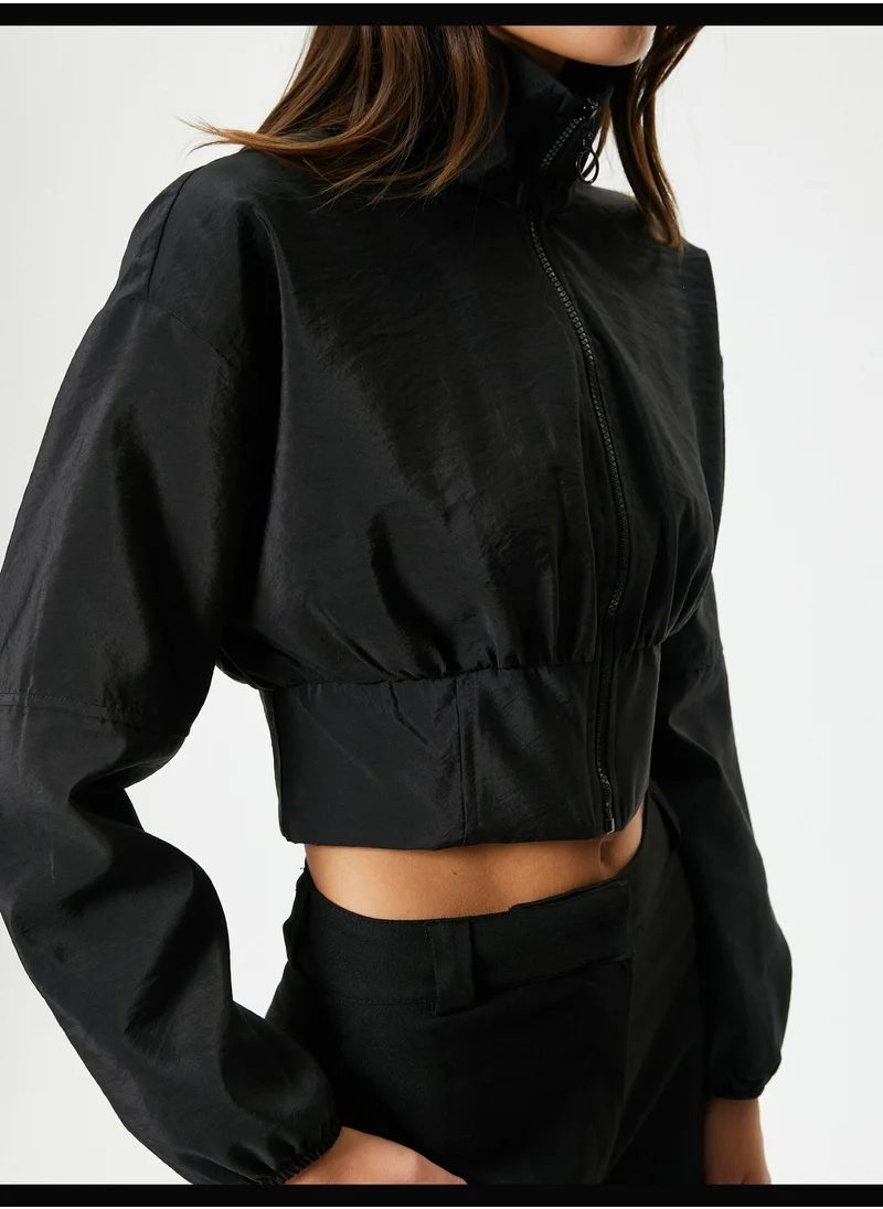 KOTON Zipper Detail Crop Bomber Jacket