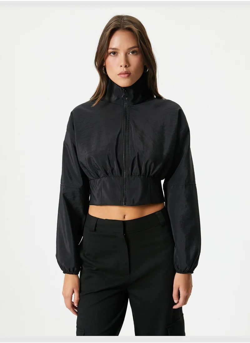 KOTON Zipper Detail Crop Bomber Jacket
