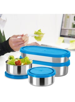Milton Milton Triple Decker Lunch Box with Insulated Fabric Jacket, 4 Containers(2 Oval Stainless Steel 450ml & 675ml, 2 Stainless Steel 280ml each, Spoon & Fork), Leak-Proof Tiffin for Office, College, Blue  - Image 3
