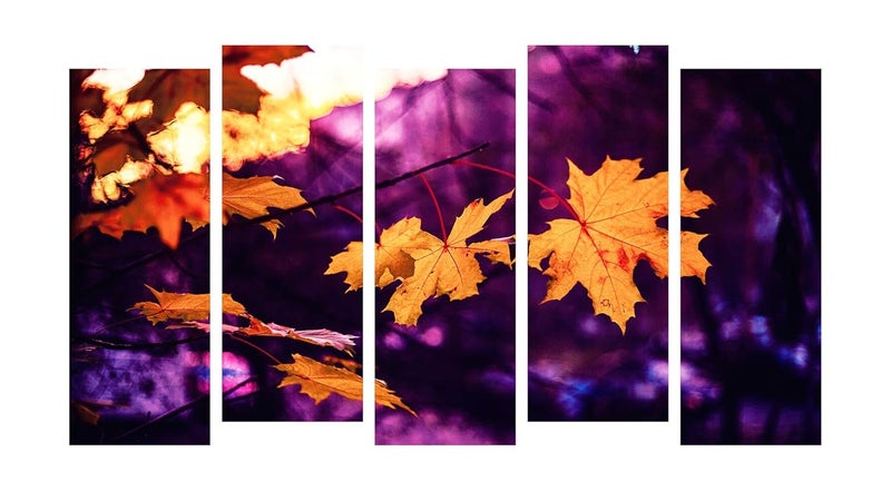 PAPER PLANE DESIGN 5 Panel Canvas Painting. Large size wooden framed split art print for living room wall decoration. (Leaves) - Image 1