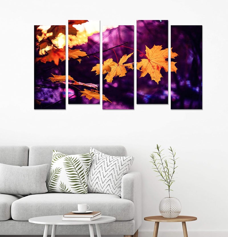 PAPER PLANE DESIGN 5 Panel Canvas Painting. Large size wooden framed split art print for living room wall decoration. (Leaves) - Image 2