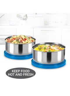 Milton Milton Triple Decker Lunch Box with Insulated Fabric Jacket, 4 Containers(2 Oval Stainless Steel 450ml & 675ml, 2 Stainless Steel 280ml each, Spoon & Fork), Leak-Proof Tiffin for Office, College, Blue  - Image 4