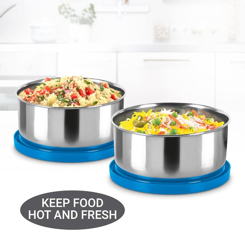 Milton Milton Triple Decker Lunch Box with Insulated Fabric Jacket, 4 Containers(2 Oval Stainless Steel 450ml & 675ml, 2 Stainless Steel 280ml each, Spoon & Fork), Leak-Proof Tiffin for Office, College, Blue  - Image 4