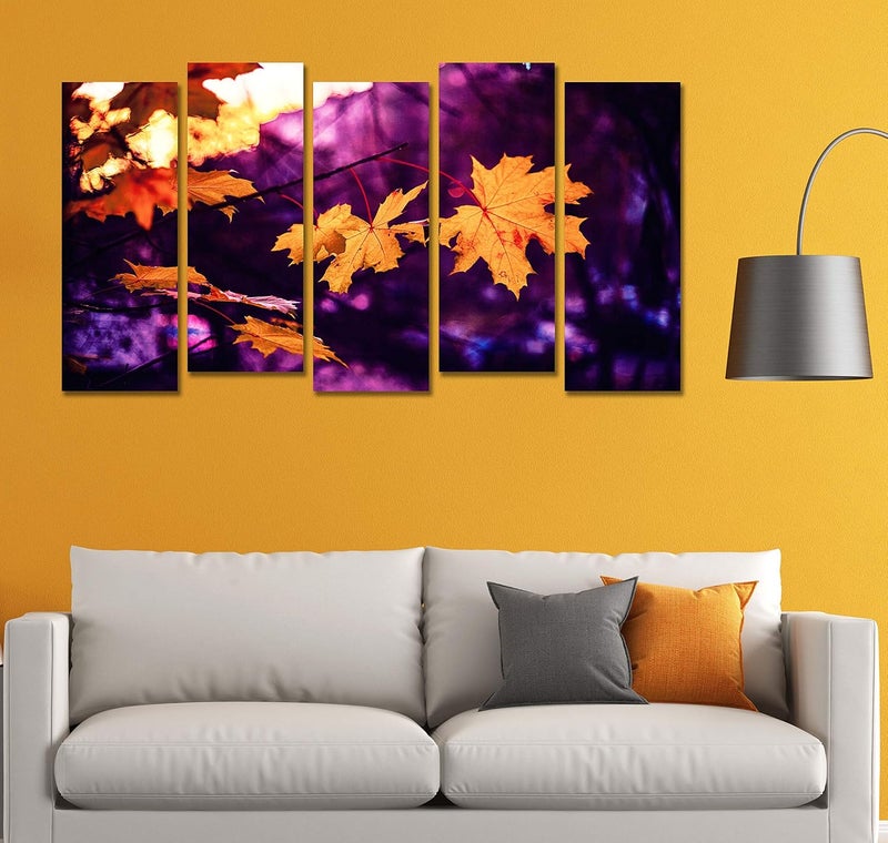 PAPER PLANE DESIGN 5 Panel Canvas Painting. Large size wooden framed split art print for living room wall decoration. (Leaves) - Image 3