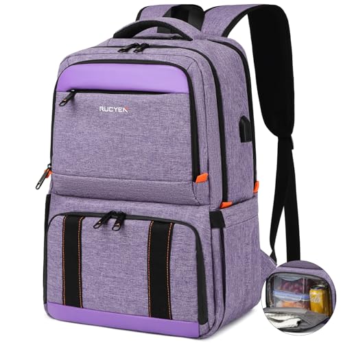 RUCYEN Lunch Backpack, Insulated Cooler Backpack Lunch Box for Women, 15.6 Inch RFID Blocking Laptop Backpack with USB Port, for Work Travel Picnics Hiking Purple - Image 1
