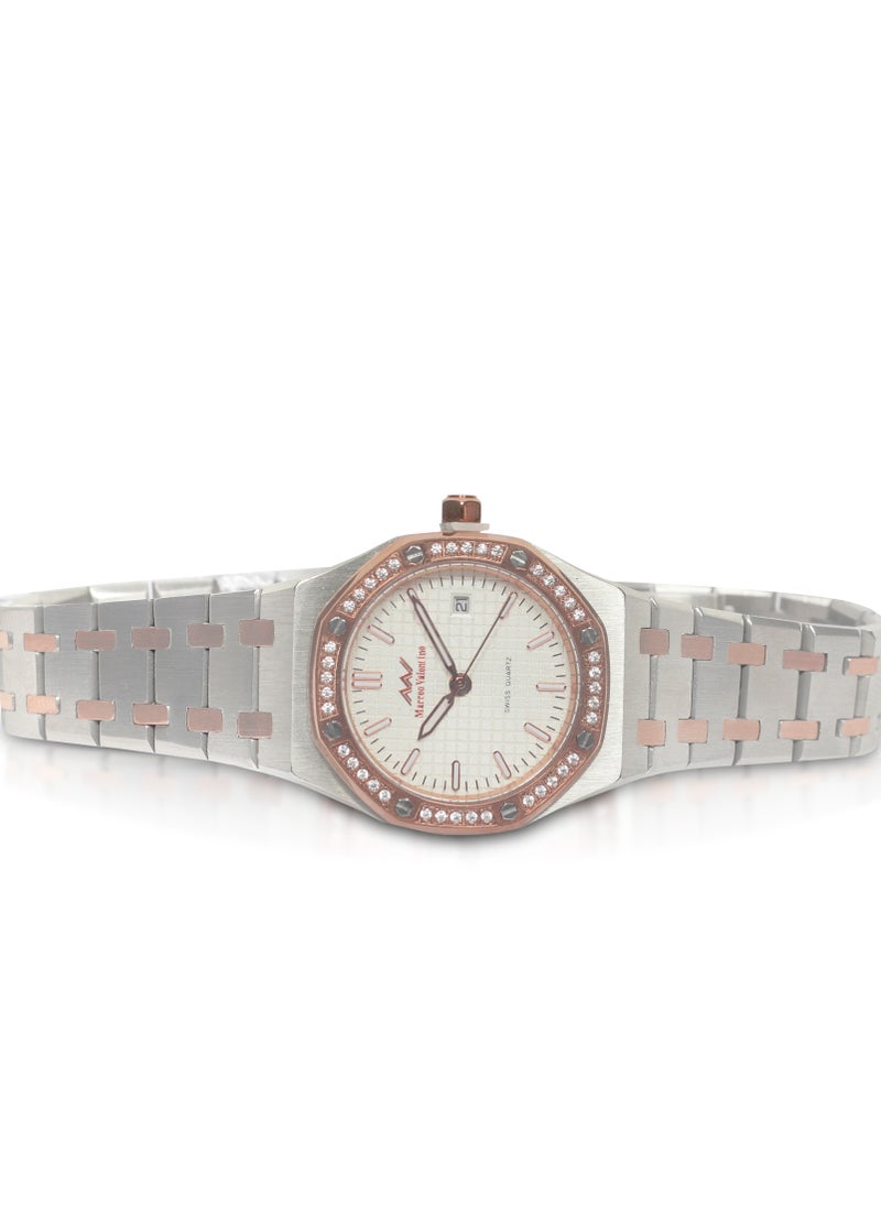 Marreo Valentino - Women’s Silver/Rose Gold Wrist Watch with White Dial - Image 1
