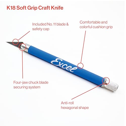 Excel Blades K18 Soft Grip Detail Craft Knife Set – With Precision Fine Point #11 Angled Blades for Cutting & Trimming – Multi-Purpose Hobby, Scrapbooking, & Crafting Tools, Blue (3-Pack) - Image 2
