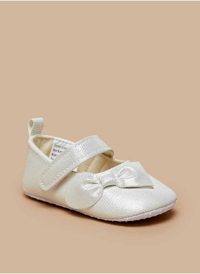 Flora Bella By Shoexpress - Girl's Textured Bow Applique Ballerina Booties With Hook And Loop Closure - Image 1