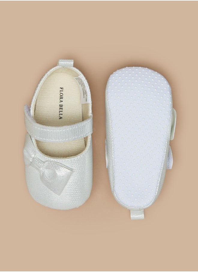 Flora Bella By Shoexpress - Girl's Textured Bow Applique Ballerina Booties With Hook And Loop Closure - Image 1