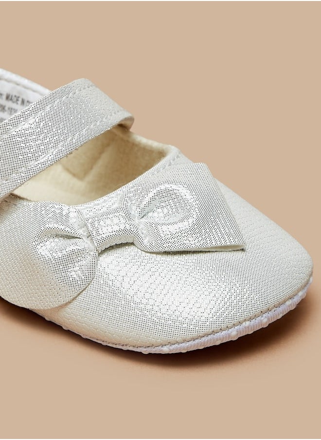 Flora Bella By Shoexpress - Girl's Textured Bow Applique Ballerina Booties With Hook And Loop Closure - Image 1
