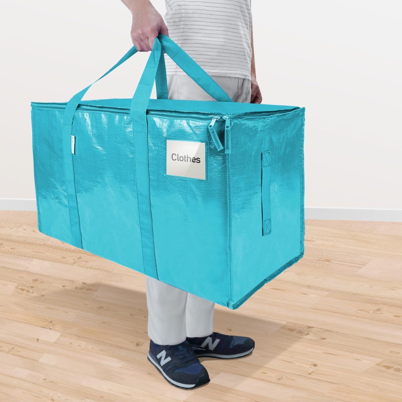 TICONN 4 Pack Extra Large Moving Bags Heavy Duty with Zippers & Carrying Handles, Durable Storage Bags Moving Boxes for Closet Organizers and Storage (4 Pack, Aqua) - Image 2