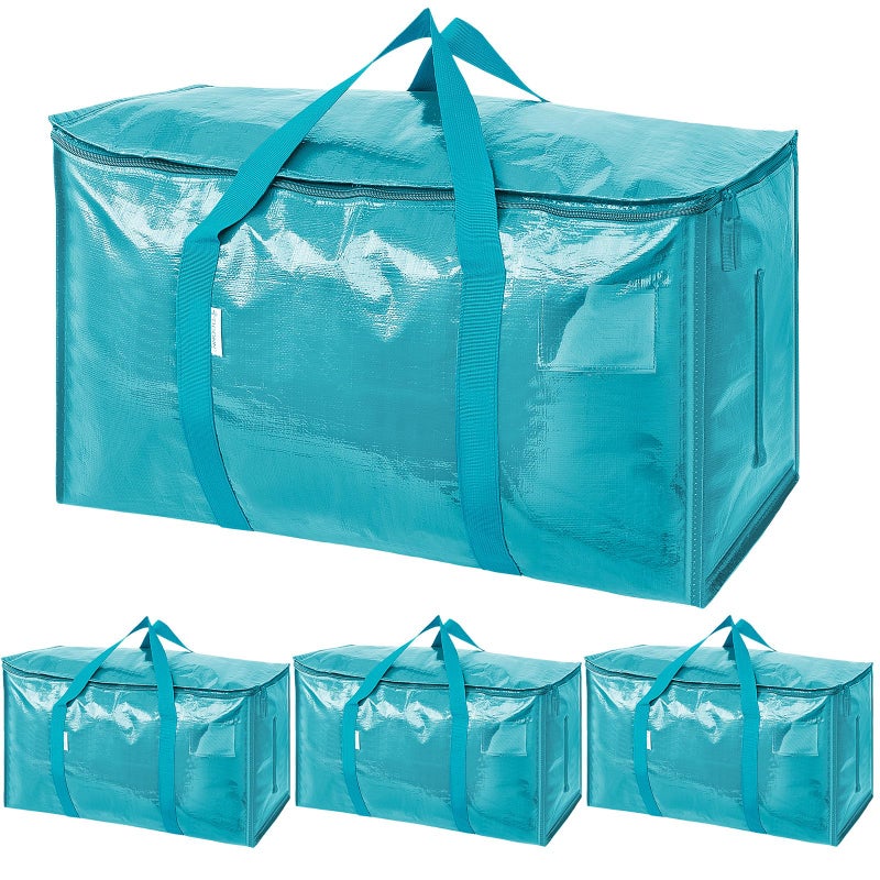 TICONN 4 Pack Extra Large Moving Bags Heavy Duty with Zippers & Carrying Handles, Durable Storage Bags Moving Boxes for Closet Organizers and Storage (4 Pack, Aqua) - Image 1