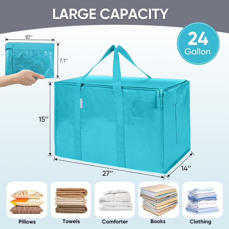 TICONN 4 Pack Extra Large Moving Bags Heavy Duty with Zippers & Carrying Handles, Durable Storage Bags Moving Boxes for Closet Organizers and Storage (4 Pack, Aqua) - Image 5