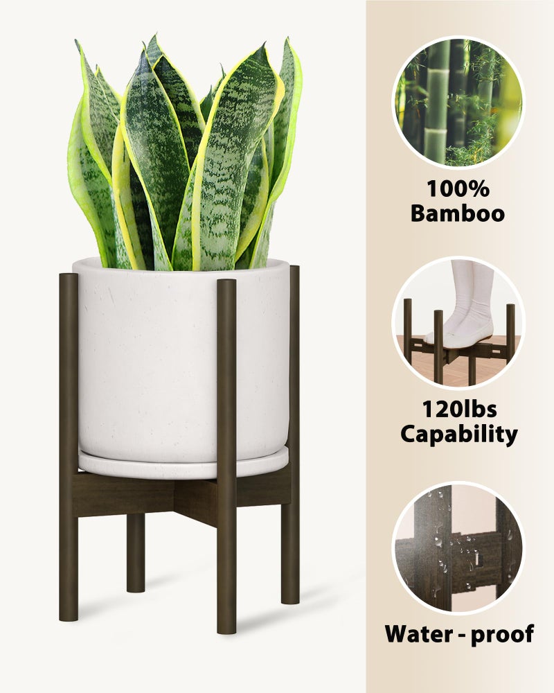 GENTINGBRO Adjustable Plant Stand Indoor, Bamboo Plant Stand Fits 8 9 10 11 12 Inches, Small Corner Planter Holder for Indoor Plants, Single Floor Plant Stands for Living Room Balcony, Tea Brown Tall - Image 2
