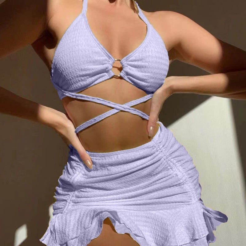 بيكيني تنورة سباحة ضيق بألوان نقية - Image 3