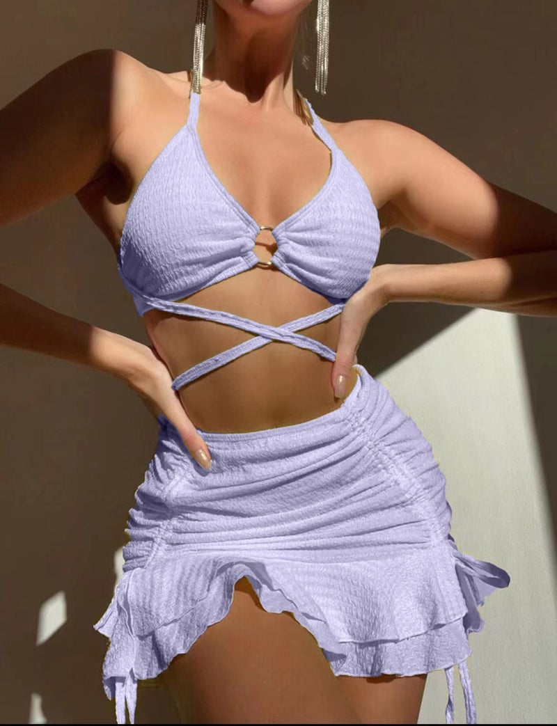 بيكيني تنورة سباحة ضيق بألوان نقية - Image 1