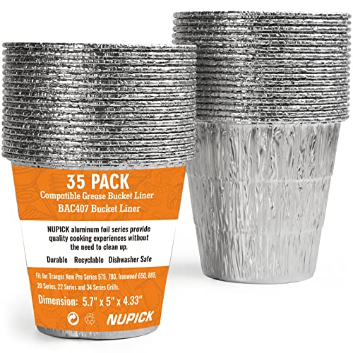 NUPICK 35 Pack BAC407 Grease Bucket Liner Compatible for Traeger Pro Series 575/780, 22/34 Series, Ironwood 650/885 Grills, Grill Accessories for Traeger, 4.9" x 4.5" - Image 1