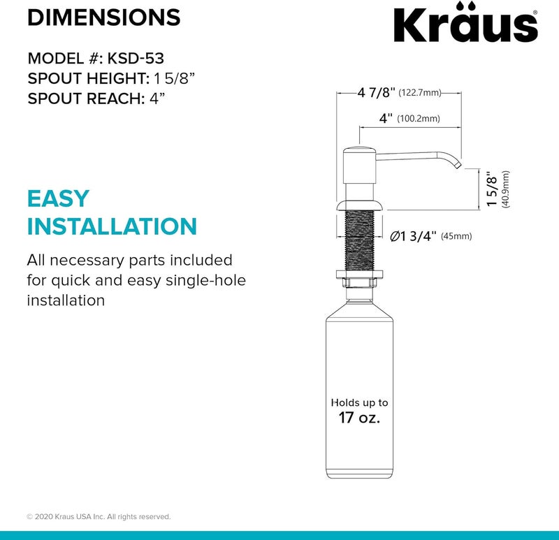 Kraus Boden Kitchen Soap and Lotion Dispenser in Brushed Brass, KSD-53BB - Image 4