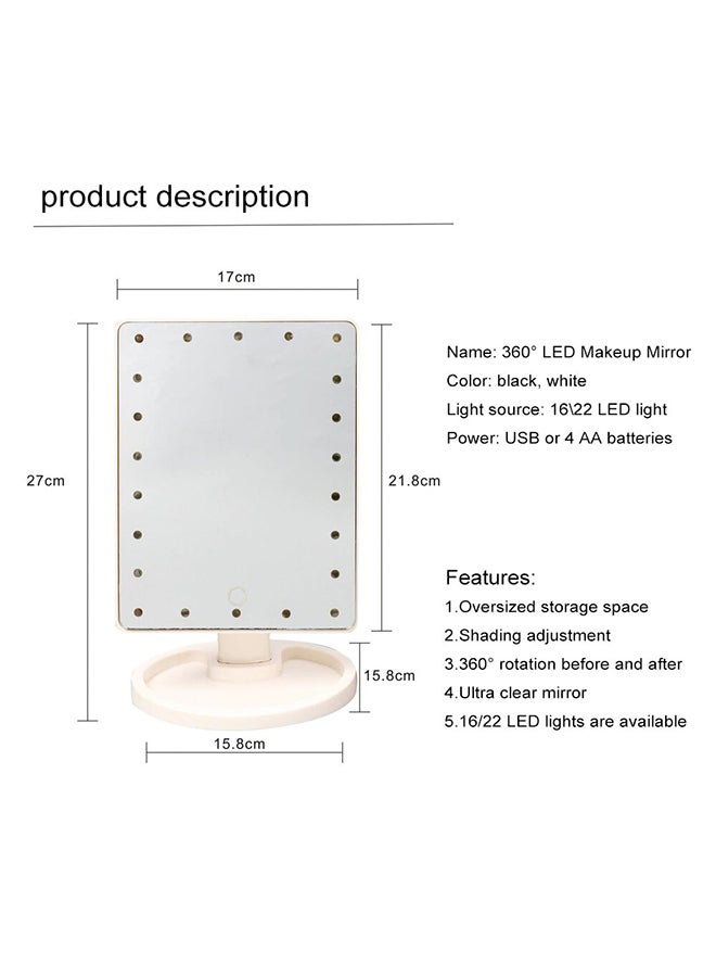 20-LED Lamp Touch Sensor Makeup Mirror Multicolour - Image 3