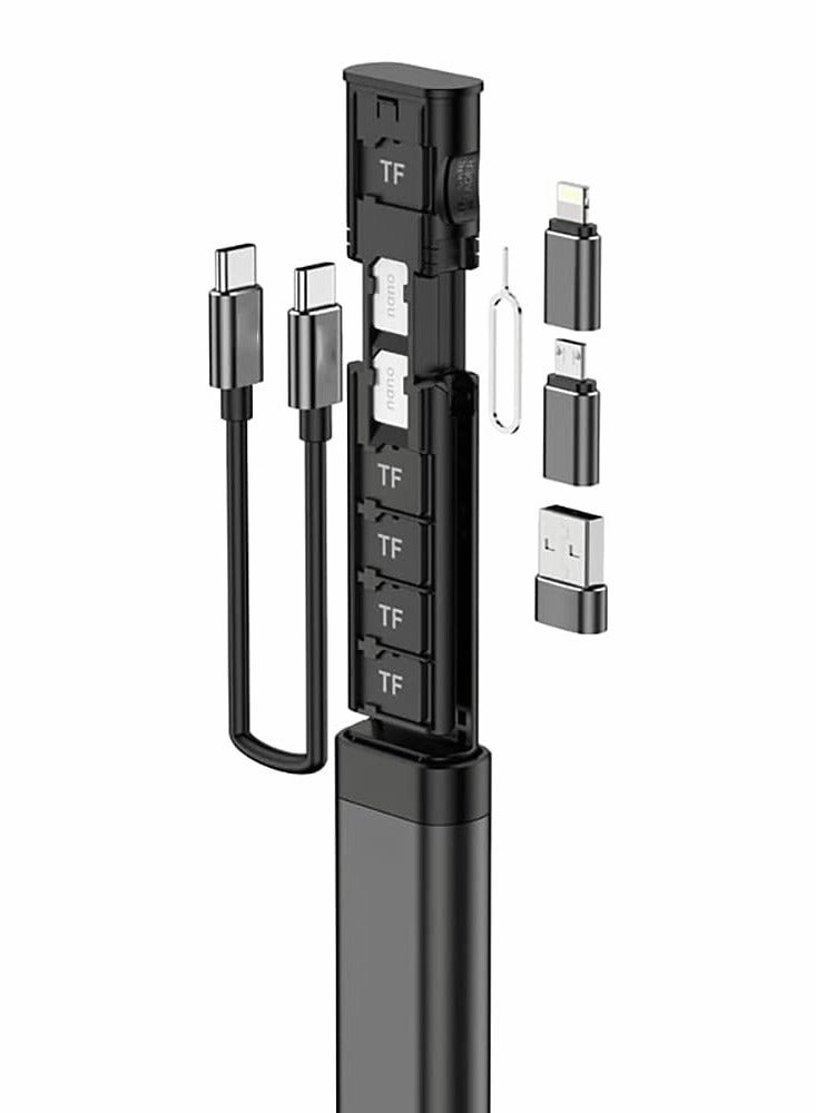 SOLARAE Multifunctional Micro SD Card Reader with Compact Cable, 9 SD Card Storage, 6 Adapter Combinations, Phone Holder, Card Removal Pin, Lanyard, and Travel Charging Cable for Phones and PCs. - Image 1