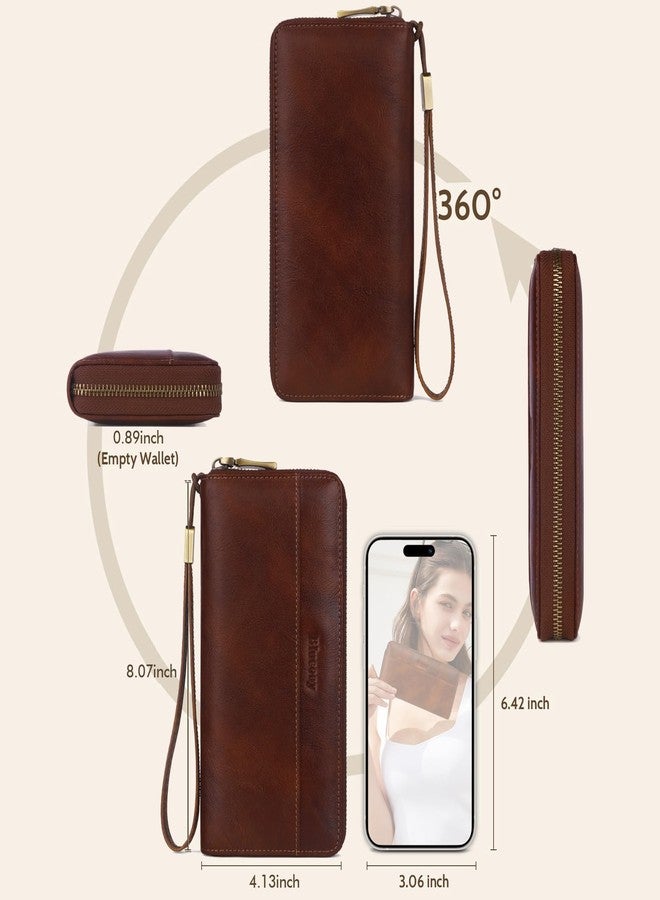 Blucoay Leather Wallet Women Wristlet RFID Blocking Large Capacity Long Wallet For Women Card Holder With Zip Coin Pocket(darkbrown) - Image 4