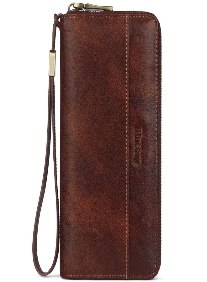Blucoay Leather Wallet Women Wristlet RFID Blocking Large Capacity Long Wallet For Women Card Holder With Zip Coin Pocket(darkbrown) - Image 1