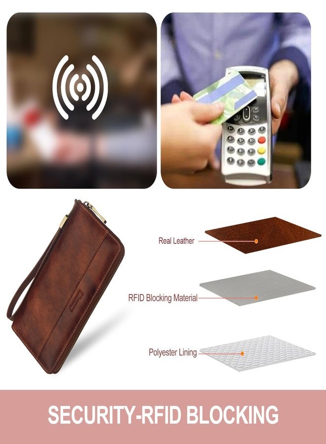 Blucoay Leather Wallet Women Wristlet RFID Blocking Large Capacity Long Wallet For Women Card Holder With Zip Coin Pocket(darkbrown) - Image 5