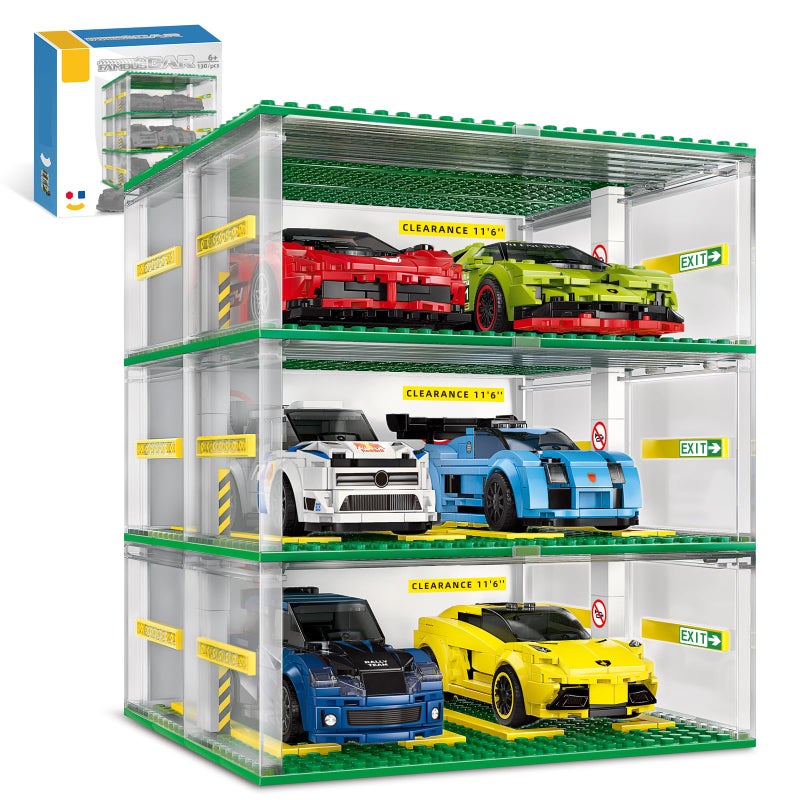 NEWABWN Creative Three-Story Building Block Garage with Display Features, Compatible with Small Lego Cars (130 Pieces), Ideal for 8-Studs Wide Building Blocks Cars (Cars Not Included) - Image 1