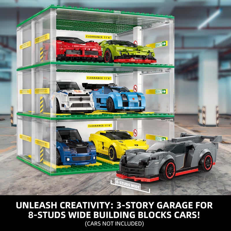 NEWABWN Creative Three-Story Building Block Garage with Display Features, Compatible with Small Lego Cars (130 Pieces), Ideal for 8-Studs Wide Building Blocks Cars (Cars Not Included) - Image 2