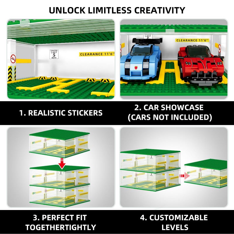 NEWABWN Creative Three-Story Building Block Garage with Display Features, Compatible with Small Lego Cars (130 Pieces), Ideal for 8-Studs Wide Building Blocks Cars (Cars Not Included) - Image 3