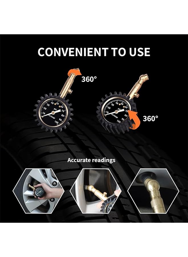 Excefore Heavy Duty Tire Pressure Gauge (0-100 Psi) - Accurate, Large 2 Inch Dial For Easy Reading, Versatile Low-High Air Gauge For Rv, Camper, Bicycles, Motorcycles, Cars, Trucks - Image 3