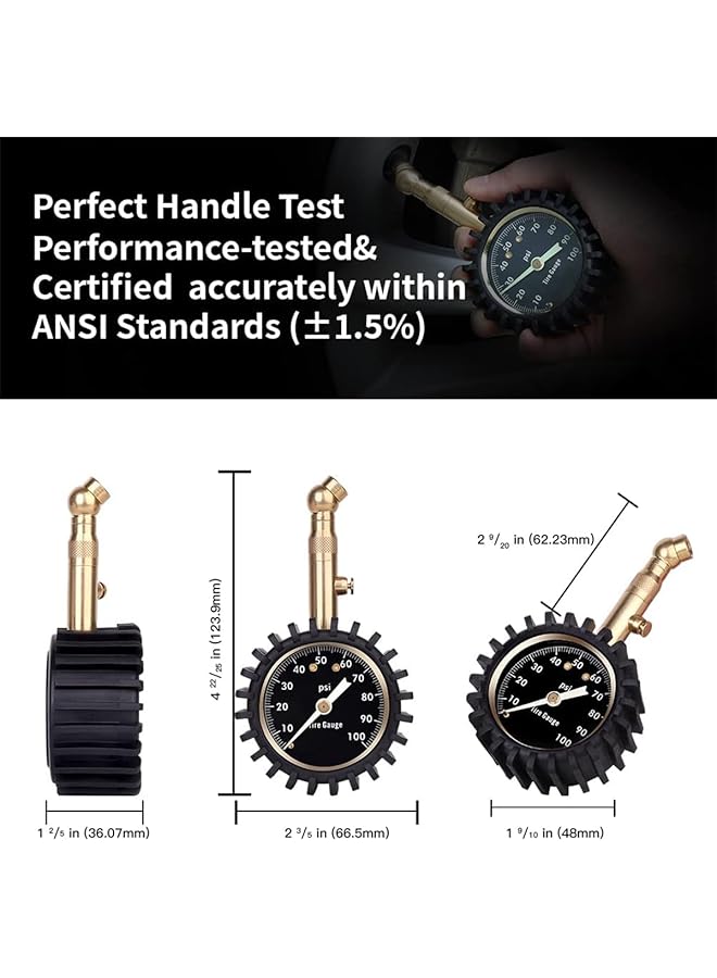 Excefore Heavy Duty Tire Pressure Gauge (0-100 Psi) - Accurate, Large 2 Inch Dial For Easy Reading, Versatile Low-High Air Gauge For Rv, Camper, Bicycles, Motorcycles, Cars, Trucks - Image 4