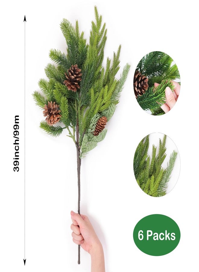 Green Moon 6PCS Pine Branches with Big Pine Cones, 28” Artificial Norfolk Cypress Cedar Stems for Home DIY Wreath Garland Indoor Outdoor Christmas Decor Decorations - Image 2