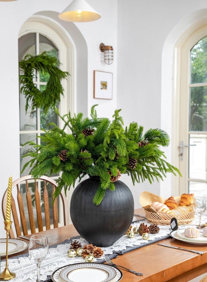 Green Moon 6PCS Pine Branches with Big Pine Cones, 28” Artificial Norfolk Cypress Cedar Stems for Home DIY Wreath Garland Indoor Outdoor Christmas Decor Decorations - Image 3