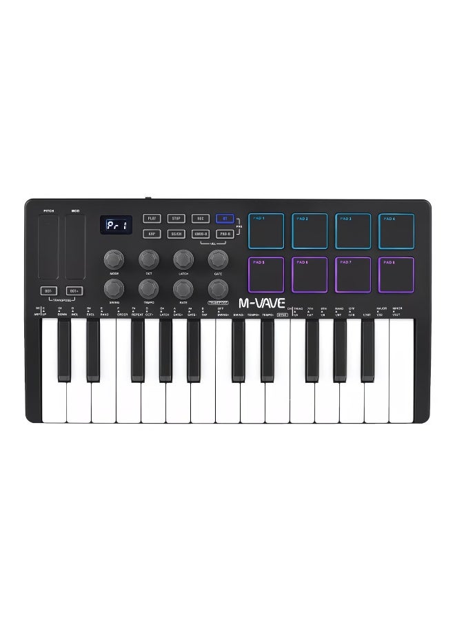 M-VAVE 25 Keys MIDI Keyboard Controller M-VAVE SMK-25, USB & Bluetooth Wireless MIDI Pad Controller with 16 RGB Backlit Beat Pads, Capacitive Pitch Mod Touch Bar, 8 Assignable Knobs Arpeggio Function Portable Mini MIDI Controller for DAW Music Production - Image 1