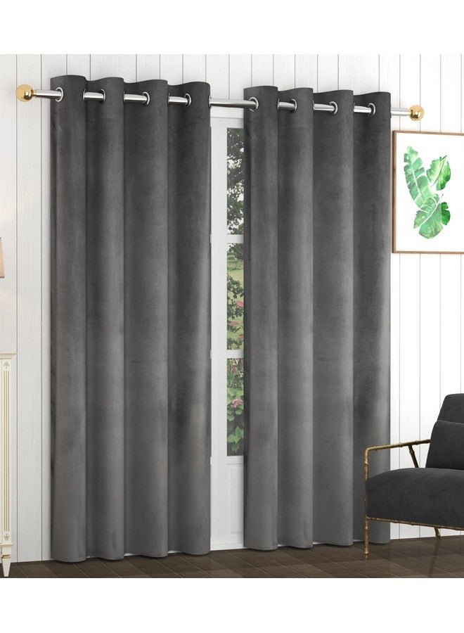 Home-Cloud Home cloud 2 Pieces Velvet Plain Semi Blackout Parda Curtains for Long Door 9 Feet Set of 2 Pcs-[ 4 Feet x 9 Feet]- Color-Gray  - Image 1