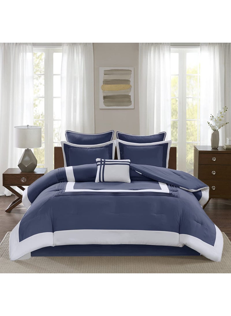 Comfort Spaces Comfort Spaces Malcom Cozy Comforter Set  Modern Trendy Design All Season Down Alternative Bedding Matching Shams Hotel Deluxe Navy Queen 