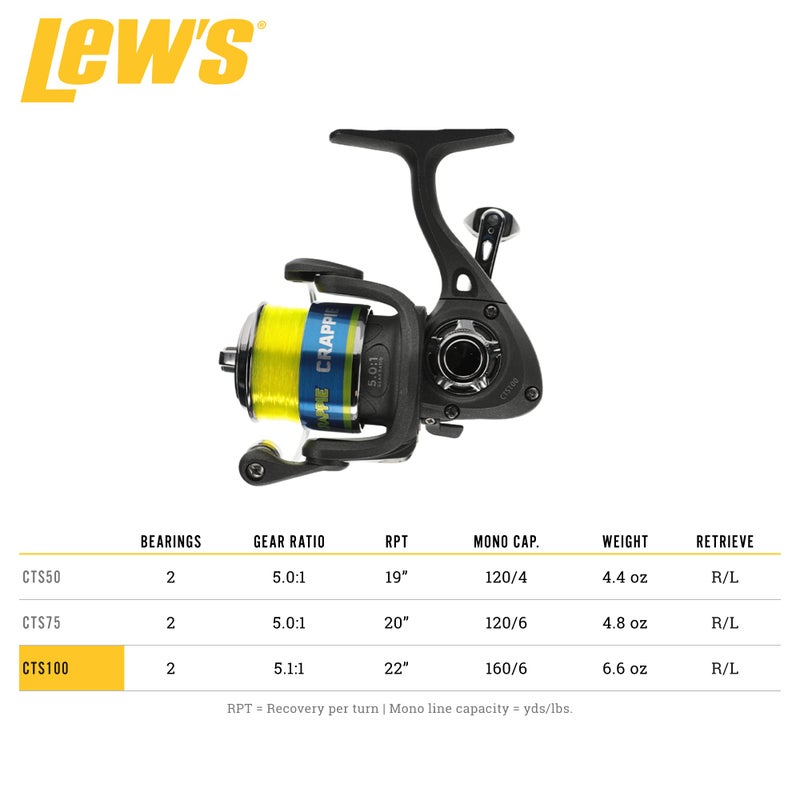 Lew's Crappie Thunder Spinning Fishing Reel, 2 Bearing System, Size 100 Reel, 5.1:1 Gear Ratio, Right or Left-Hand Retrieve, Crappie Thunder Green - Image 4