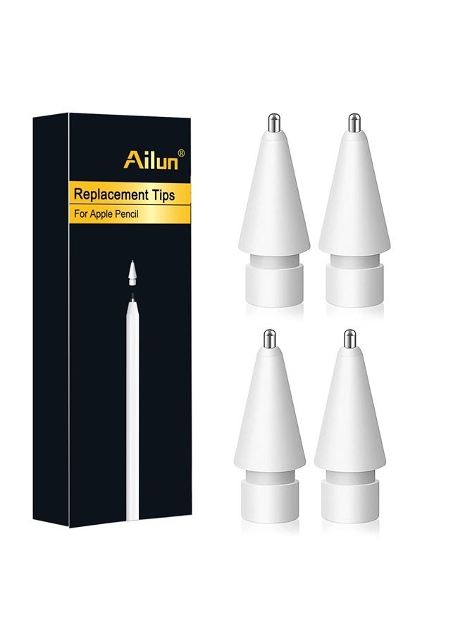 Ailun عبوة 4 قطع من رؤوس قلم أبل البديلة، متوافقة مع قلم أبل الجيل الأول والجيل الثاني، رأس قلم معدني مقاوم للاهتراء، دقة تحكم بيضاء [عبوة 4 قطع] - Image 1