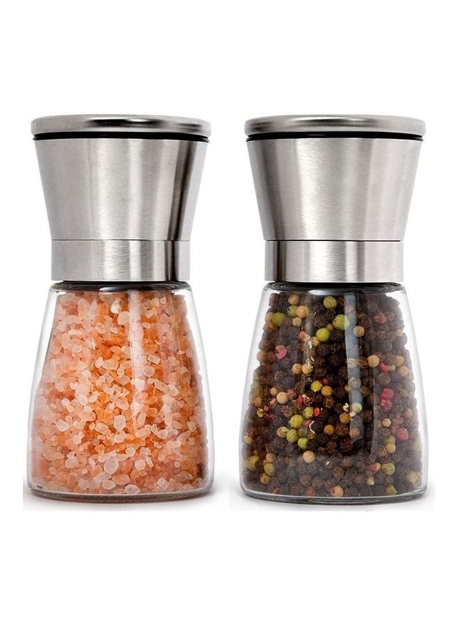 Salt and Pepper Grinder Set of 2,Refillable Grinder Adjustable Coarseness of Pepper Salt Spice Stainless Steel Mills Glass - Image 1