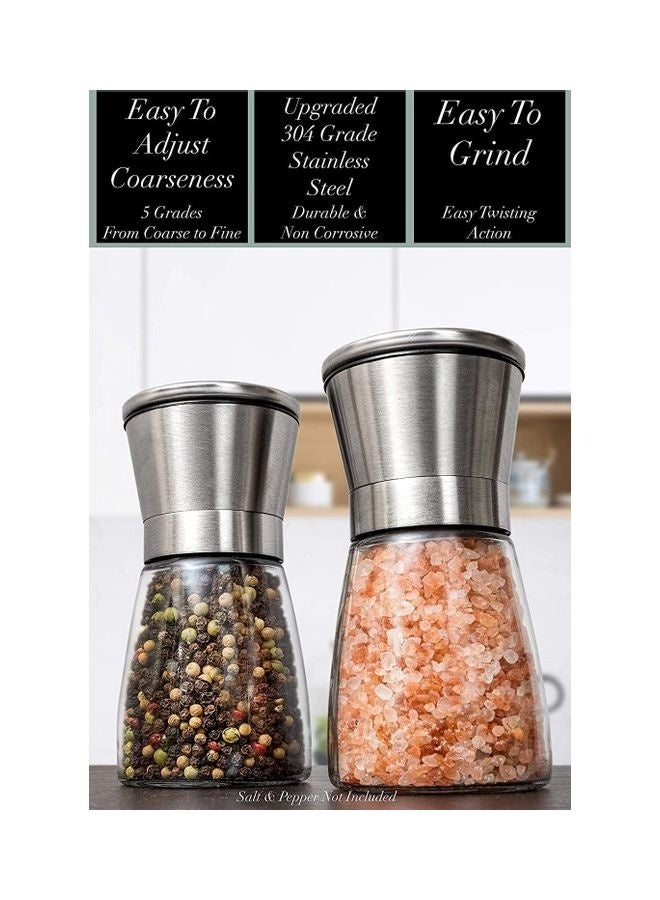 Salt and Pepper Grinder Set of 2,Refillable Grinder Adjustable Coarseness of Pepper Salt Spice Stainless Steel Mills Glass - Image 2
