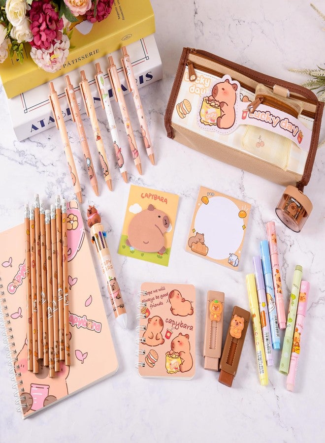 Ulema Cute Capybara Stationery Set,Capybara School Supplies,Capybara Pencil Case with Compartments BallPoint Pen, Gel Pens, Pencils, Erasers, Pencil Sharpener, Notebooks, Sticky Notes, - Image 5