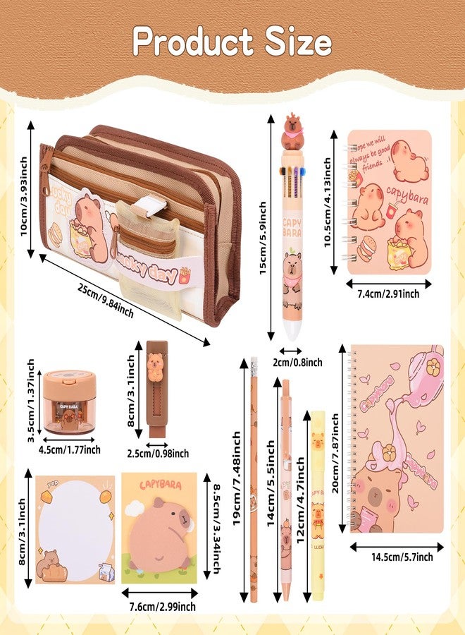 Ulema Cute Capybara Stationery Set,Capybara School Supplies,Capybara Pencil Case with Compartments BallPoint Pen, Gel Pens, Pencils, Erasers, Pencil Sharpener, Notebooks, Sticky Notes, - Image 3