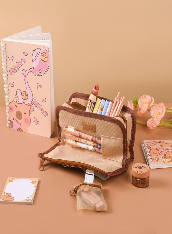 Ulema Cute Capybara Stationery Set,Capybara School Supplies,Capybara Pencil Case with Compartments BallPoint Pen, Gel Pens, Pencils, Erasers, Pencil Sharpener, Notebooks, Sticky Notes, - Image 4