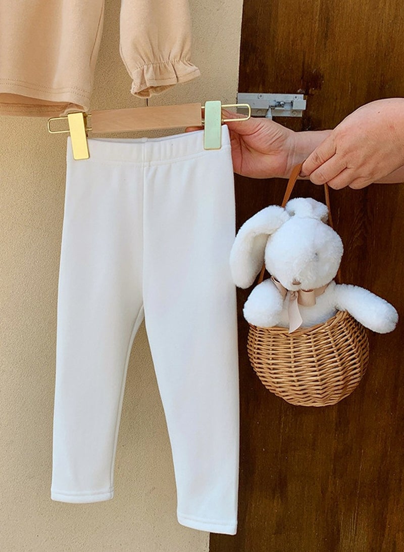 Loquat Kids Solid Color Thick Thermal Underwear Pants Cotton Soft Long Johns Base Layer Bottom Children's Pajama Pants White  - Image 3