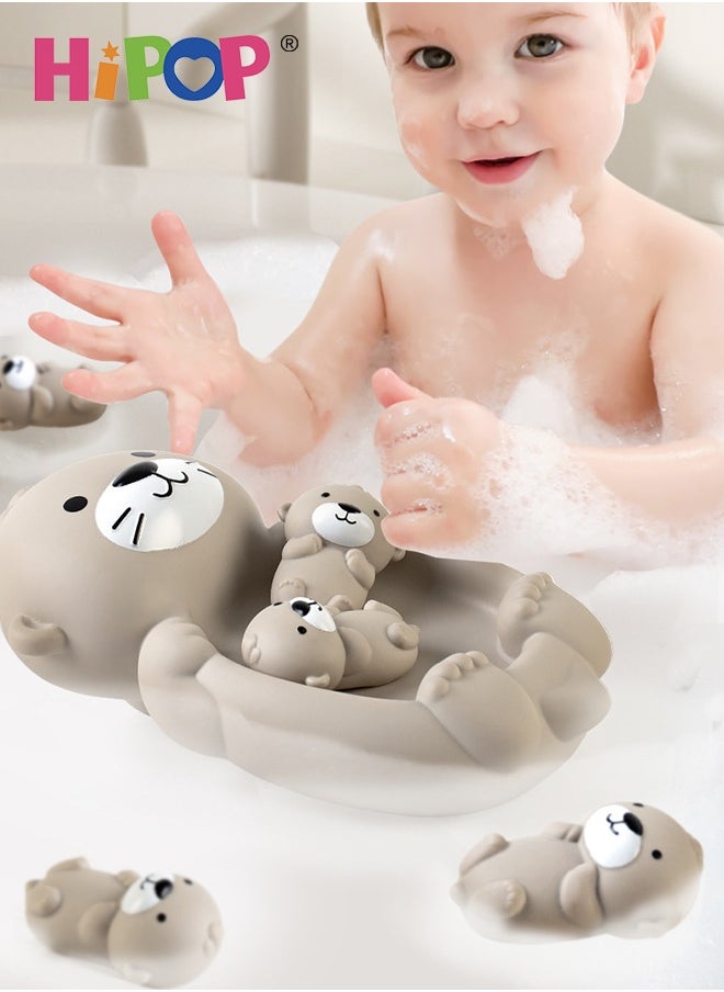 HIPOP 4PCS Bath Toy, Baby Bathtub Toy, Soft Rubber Otter Bath Toy Set for Infants, Cute Otter Animal Swimming Pool Toy, Squeezable and Stackable Mother and Baby Otters, Safe and Fun Bath Toys for Toddlers  - Image 2