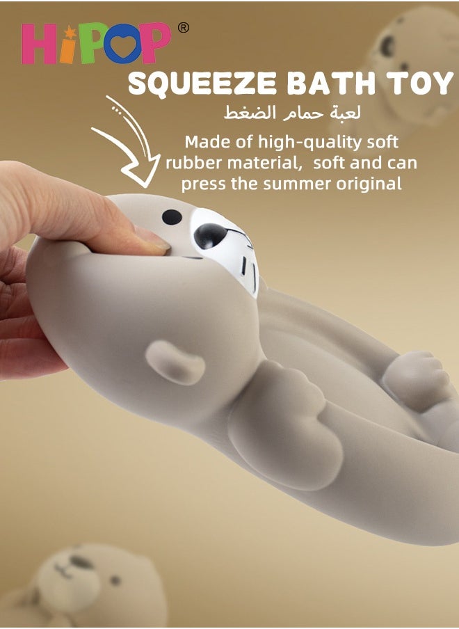 HIPOP 4PCS Bath Toy, Baby Bathtub Toy, Soft Rubber Otter Bath Toy Set for Infants, Cute Otter Animal Swimming Pool Toy, Squeezable and Stackable Mother and Baby Otters, Safe and Fun Bath Toys for Toddlers  - Image 5