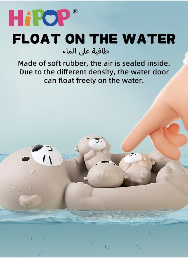 HIPOP 4PCS Bath Toy, Baby Bathtub Toy, Soft Rubber Otter Bath Toy Set for Infants, Cute Otter Animal Swimming Pool Toy, Squeezable and Stackable Mother and Baby Otters, Safe and Fun Bath Toys for Toddlers  - Image 3