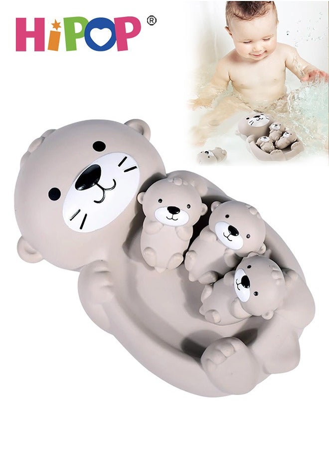 HIPOP 4PCS Bath Toy, Baby Bathtub Toy, Soft Rubber Otter Bath Toy Set for Infants, Cute Otter Animal Swimming Pool Toy, Squeezable and Stackable Mother and Baby Otters, Safe and Fun Bath Toys for Toddlers  - Image 1