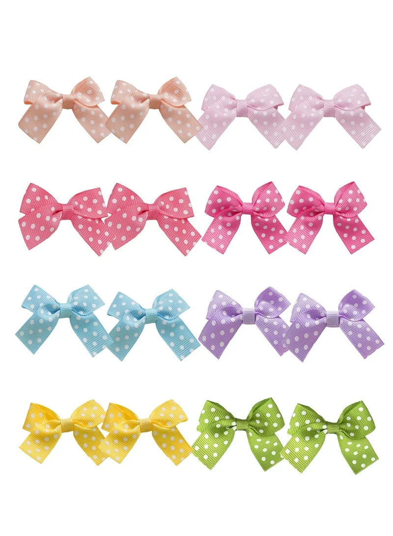 Lion Llama 2 Inch Polka Dot Ribbon Hair Clips set for kids and school Girls, Decorative Hair Bows for Hairstyles, Parties, Gifts & Everyday Use -Rainbow Colors(16 pcs)